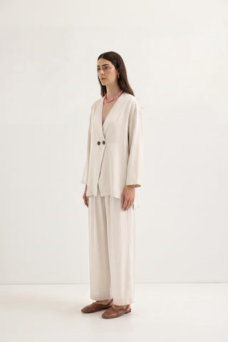 Wrap Front Modal Tunic Trousers Set Ecru