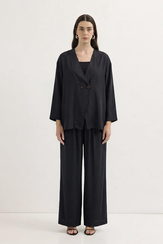Wrap Front Modal Tunic Trousers Set Black