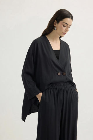 Wrap Front Modal Tunic Trousers Set Black