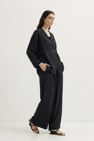 Wrap Front Modal Tunic Trousers Set Black