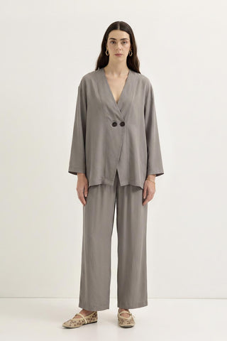 Wrap Front Modal Tunic Trousers Set Mink