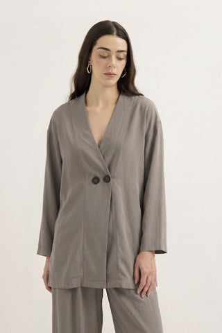 Wrap Front Modal Tunic Trousers Set Mink