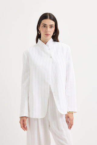 Double-Breasted Linen Blazer Jacket Camel