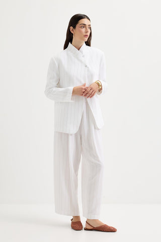 Double-Breasted Linen Blazer Jacket Camel