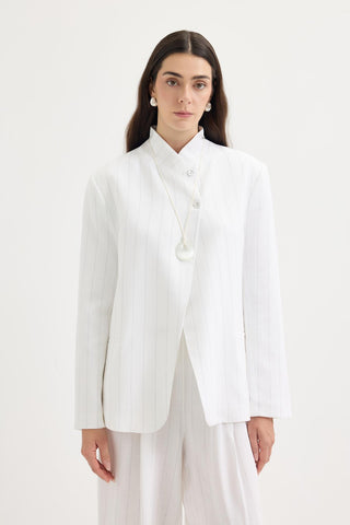Double-Breasted Linen Blazer Jacket Grey