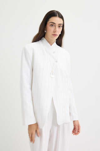 Double-Breasted Linen Blazer Jacket Grey