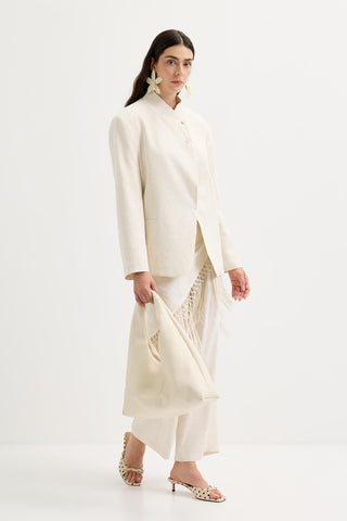 Double-Breasted Linen Blazer Jacket Natural