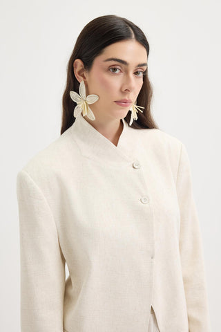 Double-Breasted Linen Blazer Jacket Natural