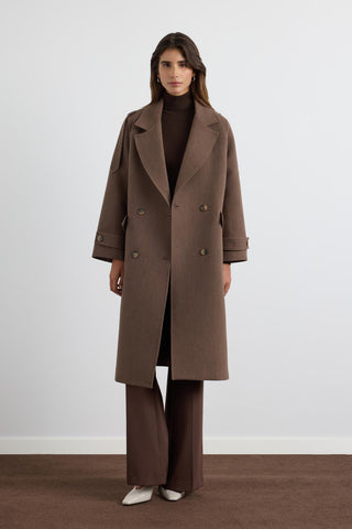 Double Bust Wool Coat with Epaulet Details Dusty Brown