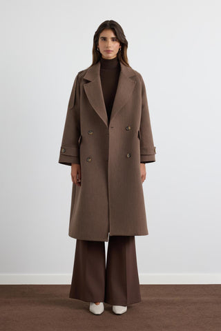 Double Bust Wool Coat with Epaulet Details Dusty Brown