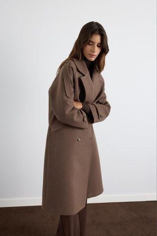 Double Bust Wool Coat with Epaulet Details Dusty Brown