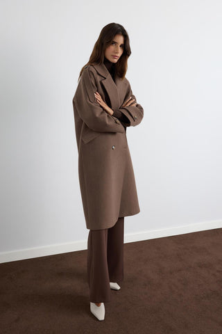 Double Bust Wool Coat with Epaulet Details Dusty Brown