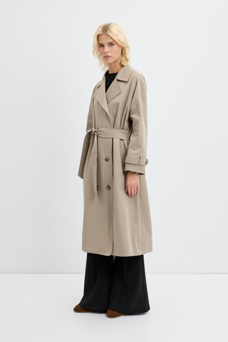 Double Bust Lined Long Trench Coat Light Green