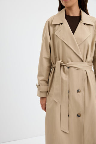 Double Bust Lined Long Trench Coat Stone