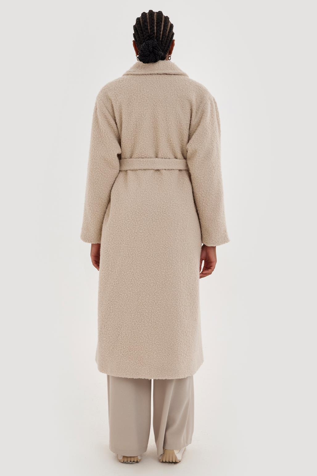 Boucle Coat with Fur Pockets Stone
