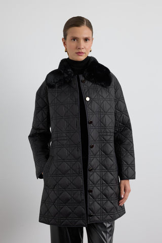 Faux Fur Collar Quilted Jacket Black
