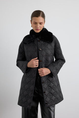 Faux Fur Collar Quilted Jacket Black