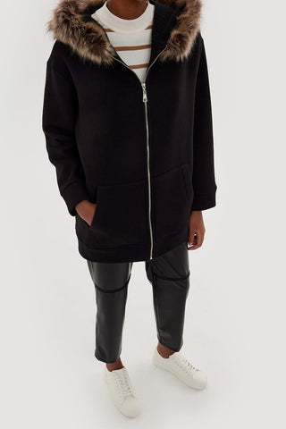 Hooded Cardigan With Fur Black