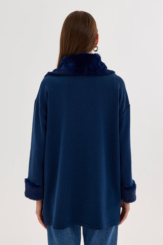 Embroidered Sweatshirt With Fur Indigo
