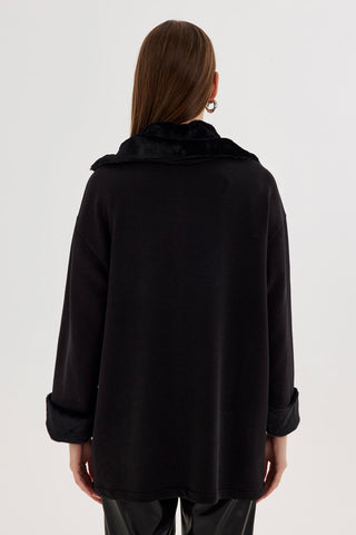 Embroidered Sweatshirt With Fur Black