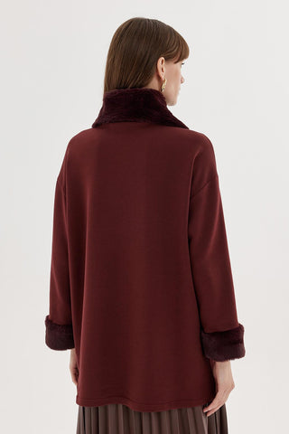 Embroidered Sweatshirt With Fur Red