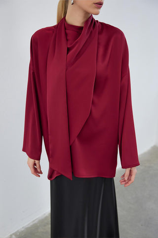 Kuva Satin Scarf Tunic Burgundy