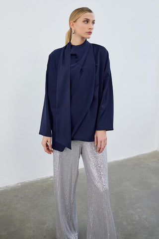 Kuva Satin Scarf Tunic Navy Blue