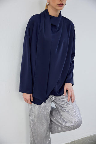 Kuva Satin Scarf Tunic Navy Blue