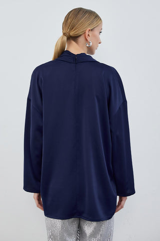 Kuva Satin Scarf Tunic Navy Blue