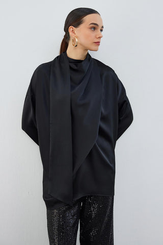 Kuva Satin Scarf Tunic Black