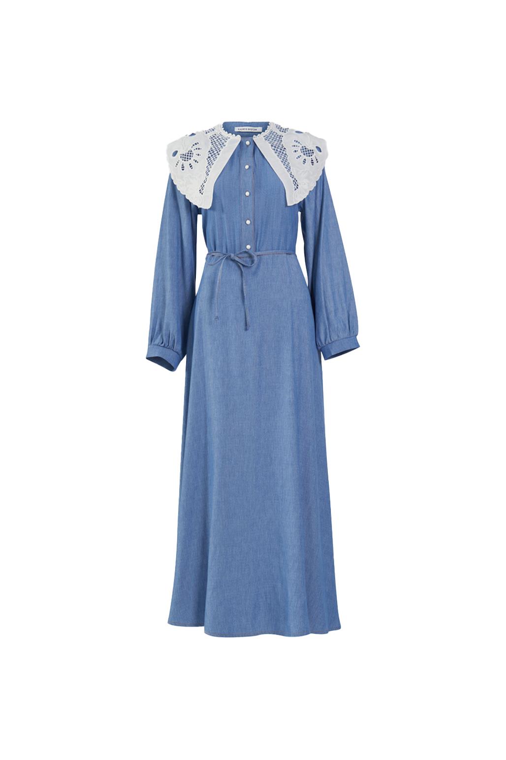 Lace Collar Tencel Dress Blue Kadriye Ba t rk Global lace-collar-tencel-dress-blue-kadriye-ba-t-rk-global