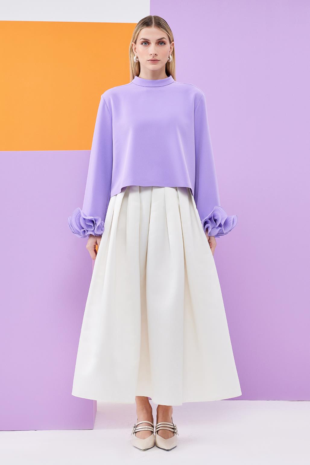 Lady Sleeve Pleat Detailed Blouse Lilac