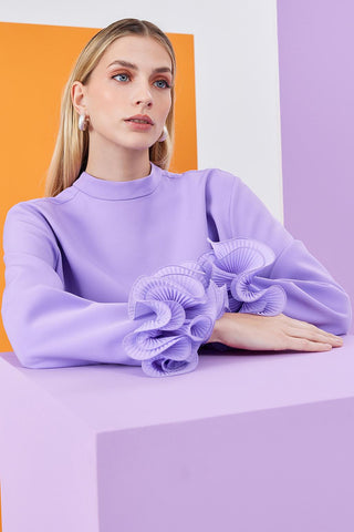 Lady Sleeve Pleat Detailed Blouse Lilac