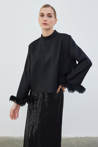 Lady Sleeve Pleat Detailed Blouse Black