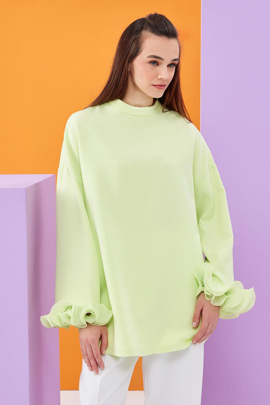 Lady Sleeve Pleated Detailed Tunic Green