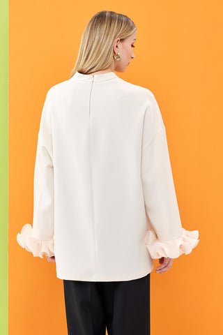 Lady Sleeve Pleated Detailed Tunic Beige