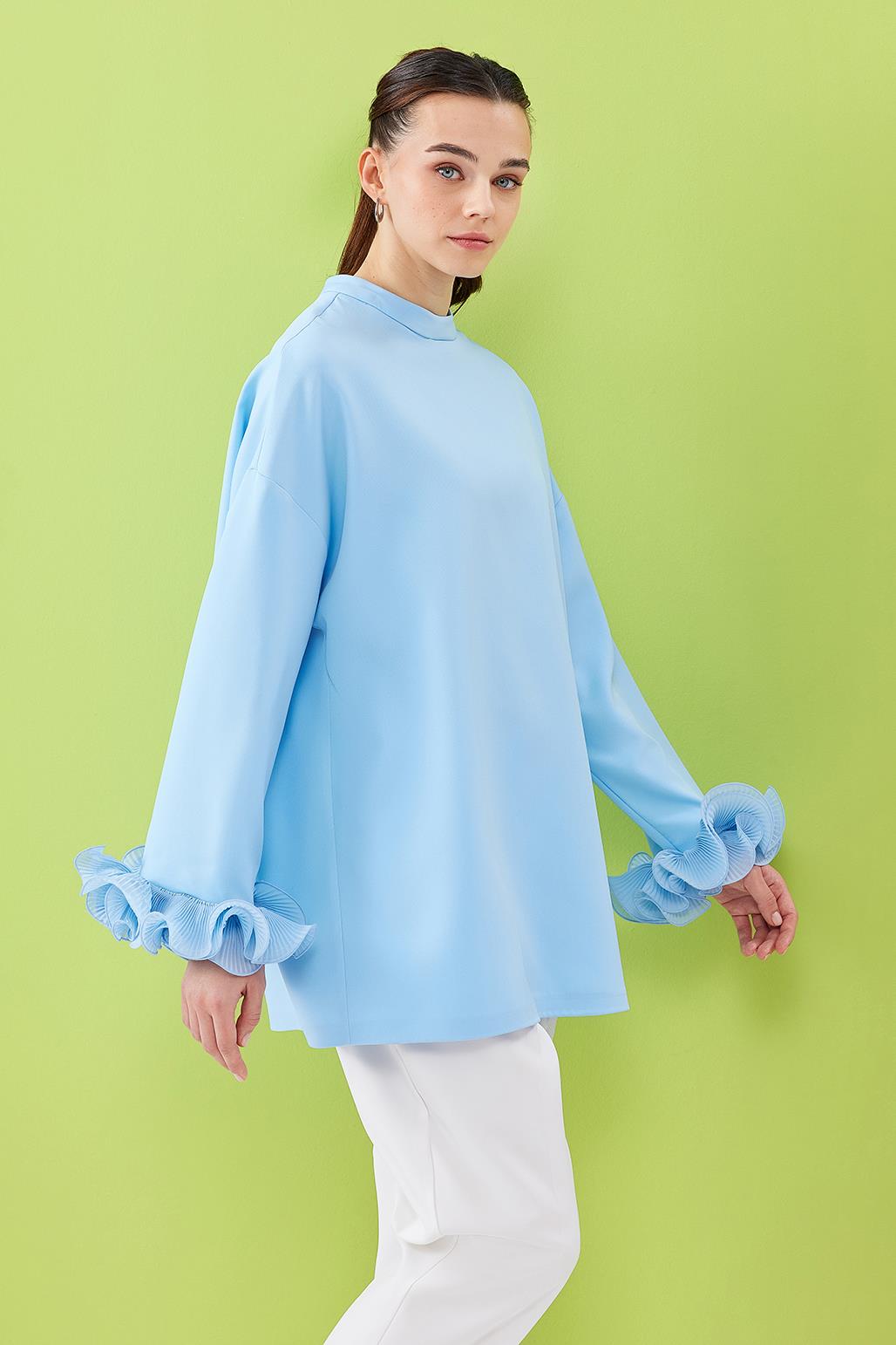 Lady Sleeve Pleated Detailed Tunic Cloud Blue