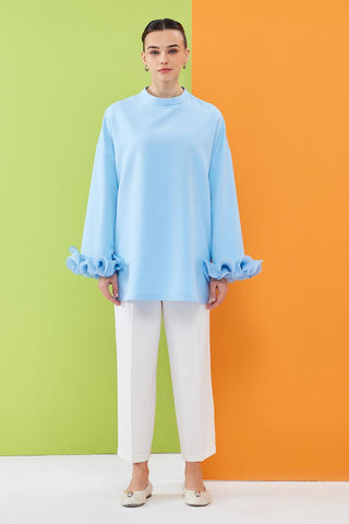 Lady Sleeve Pleated Detailed Tunic Cloud Blue