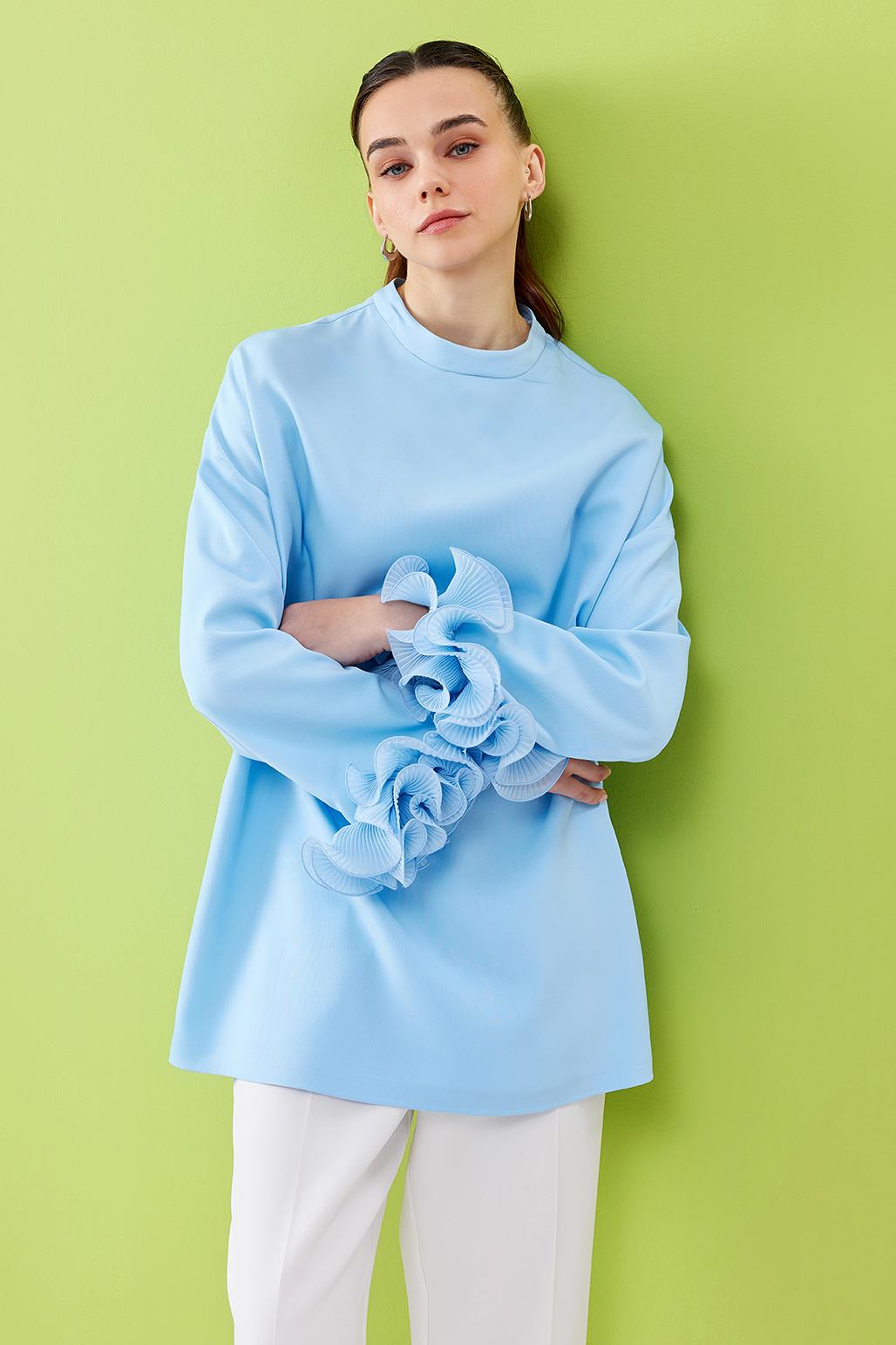 Lady Sleeve Pleated Detailed Tunic Cloud Blue