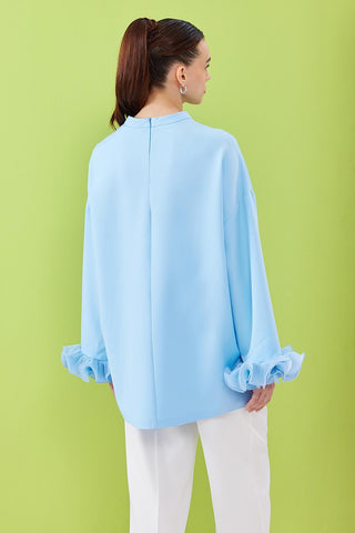 Lady Sleeve Pleated Detailed Tunic Cloud Blue