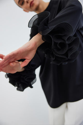 Lady Sleeve Pleated Detailed Tunic Black