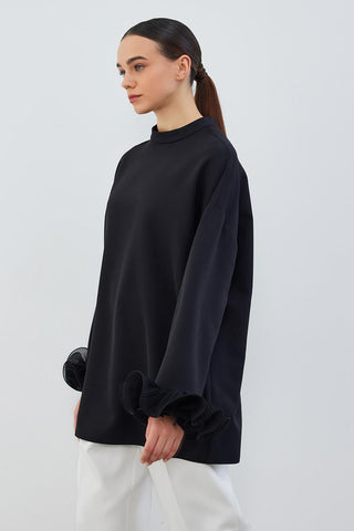 Lady Sleeve Pleated Detailed Tunic Black
