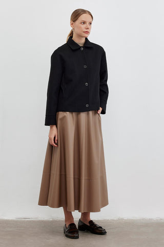Leather Flared Skirt Mink