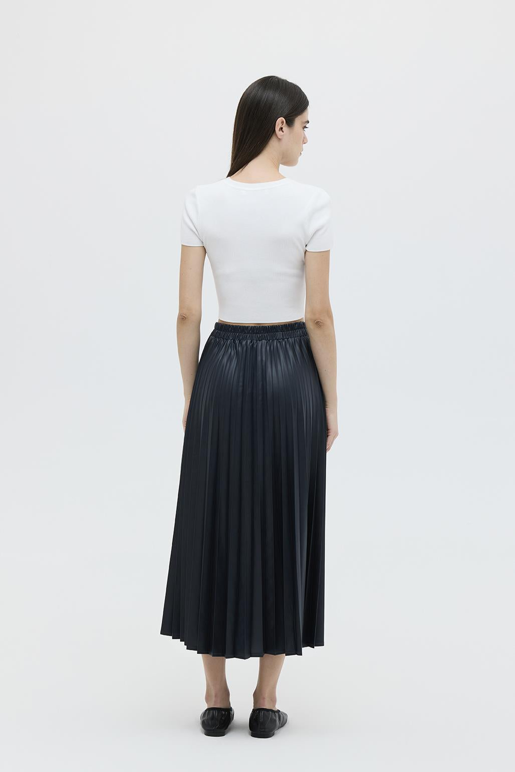 Leather Pleated Skirt Navy Blue