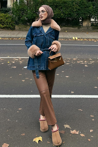 Leather Ribbed Trousers Camel