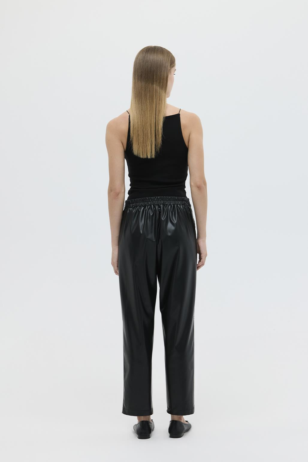 Leather Stitching Detailed Trousers Black