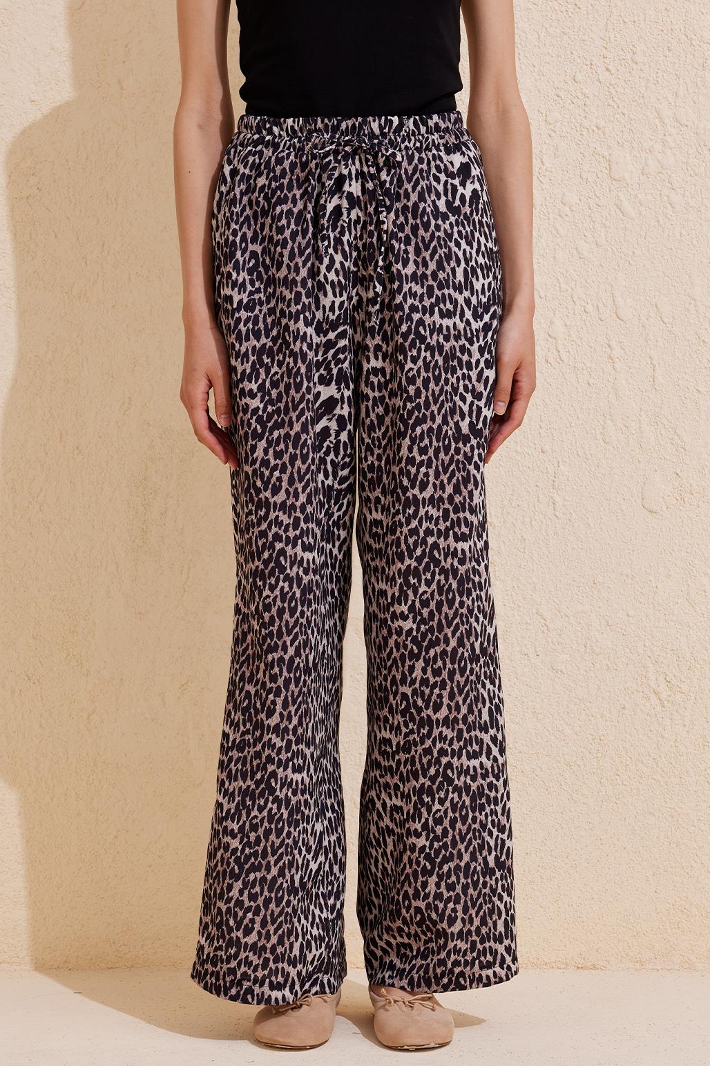 Leopard Patterned Summer Loose Trousers Brown