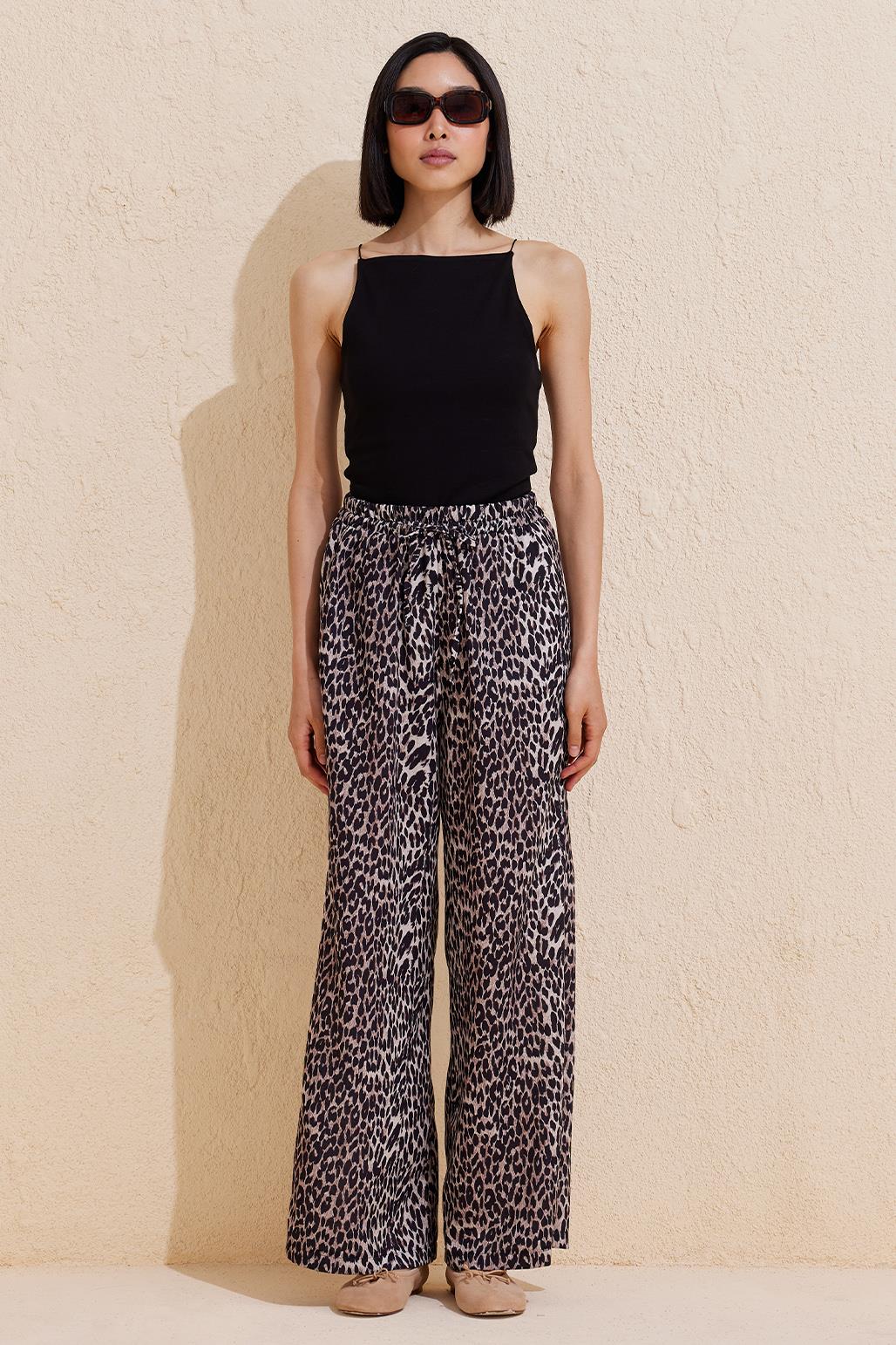 Leopard Patterned Summer Loose Trousers Brown