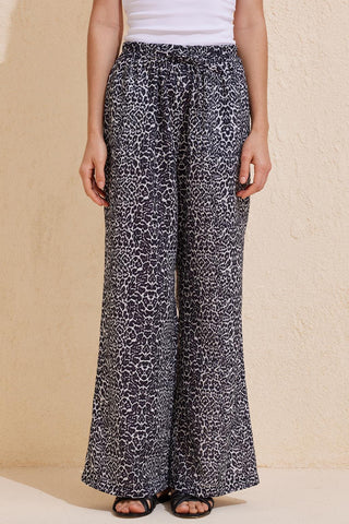 Leopard Patterned Summer Loose Trousers Black