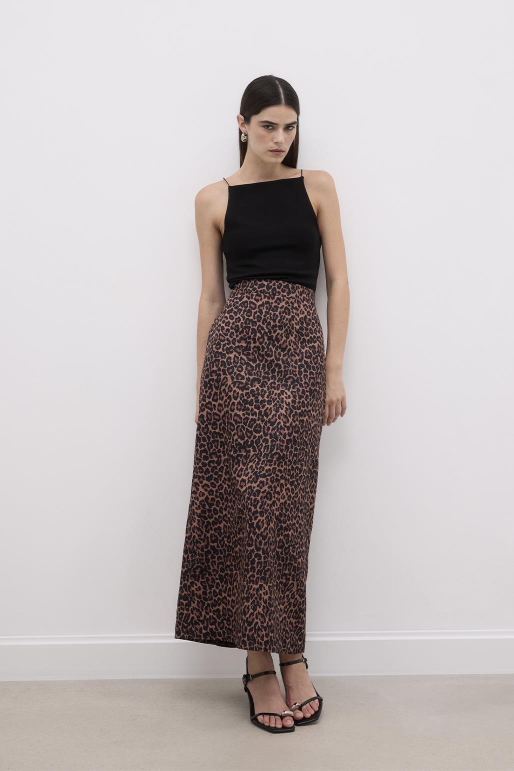 Leopard Patterned Pencil Skirt Leopard